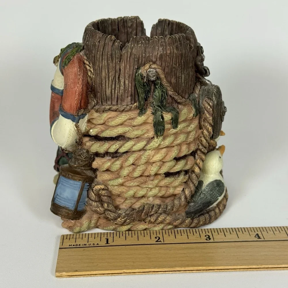 Pen Pencil Cup Holder Pier Design FIGI #22184 Resin Desk Office Seagull Rope Vtg